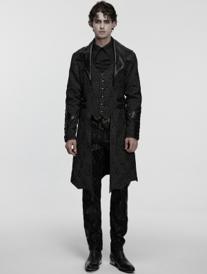 Black Gothic Palace Jacquard Bat Lapel Collar Tail Coat for Men