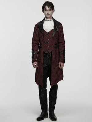 Red Gothic Palace Jacquard Bat Lapel Collar Tail Coat for Men