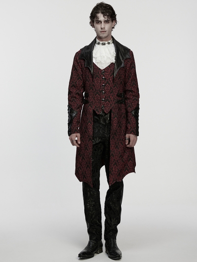 Red Gothic Palace Jacquard Bat Lapel Collar Tail Coat for Men