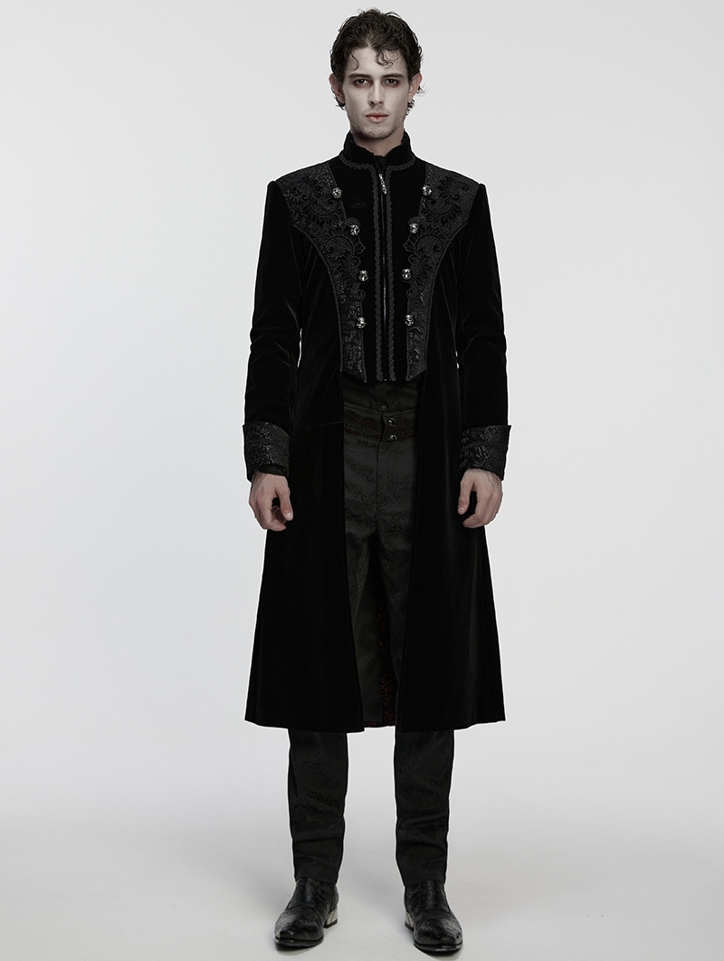 Black Gothic Palace Embroidery Velvet Party Coat for Men