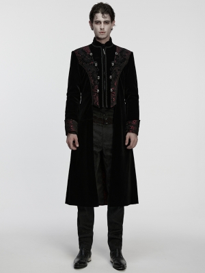 Black and Red Gothic Palace Embroidery Velvet Party Coat for Men