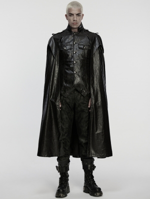 Black Gothic Punk One-Piece Military Shirt Cloak for Men