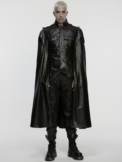 Black Gothic Punk One-Piece Military Shirt Cloak for Men