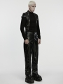 Black Gothic Cyberpunk Straight Leather Pants for Men