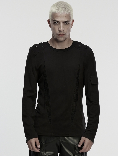 Black Gothic Cyberpunk Mesh Spliced T-Shirt for Men