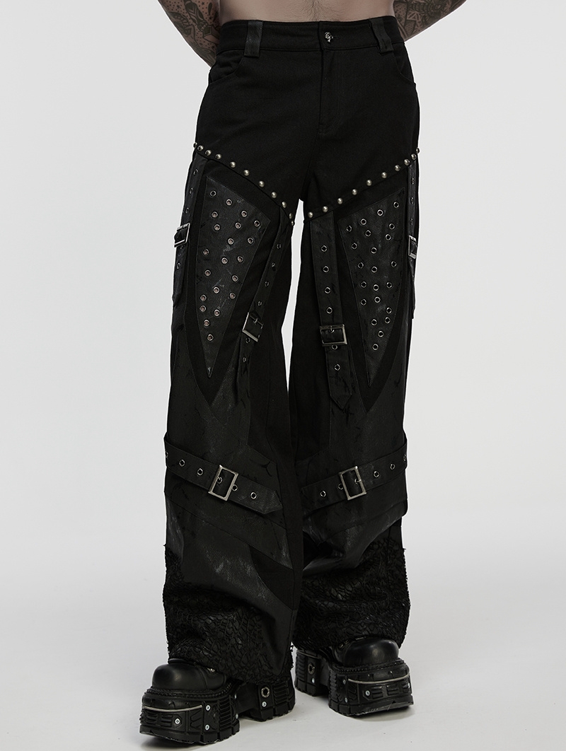 Black Gothic Punk Street Rock Straight Pants for Men