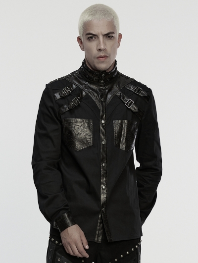 Black Gothic Punk Hardcore Rivets Personalized Shirt for Men