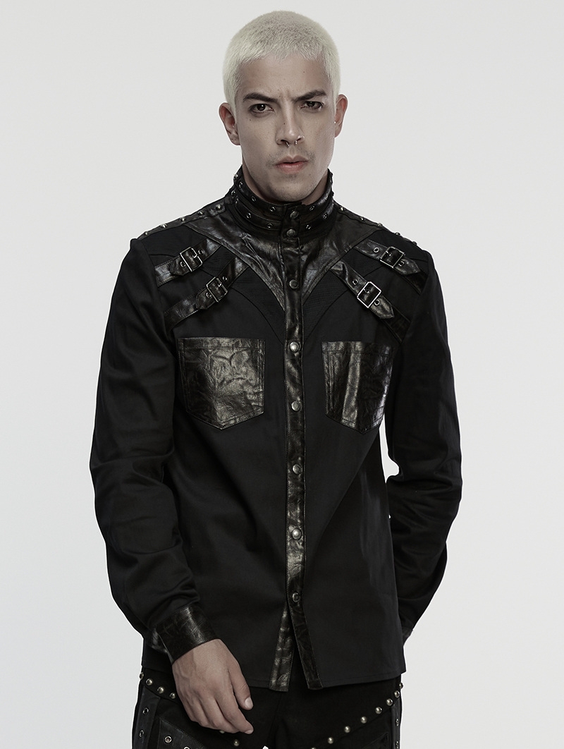 Black Gothic Punk Hardcore Rivets Personalized Shirt for Men