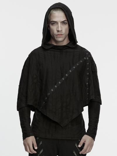 Black Gothic Wasteland Punk Fake Two-Piece T-Shirt for Men