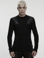 Black Gothic Handsome Punk Splicing Knitted T-Shirt for Men