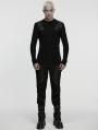 Black Gothic Handsome Punk Splicing Knitted T-Shirt for Men