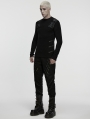 Black Gothic Handsome Punk Splicing Knitted T-Shirt for Men
