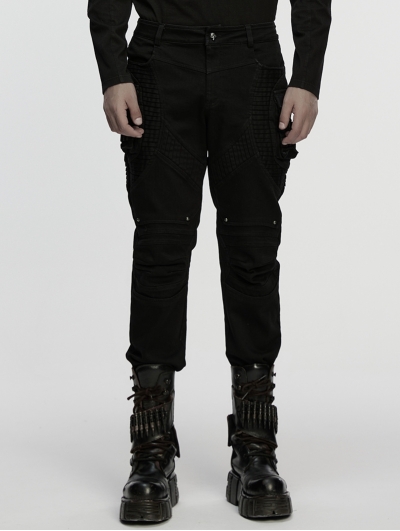 Black Gothic Punk Techwear Denim Pants for Men