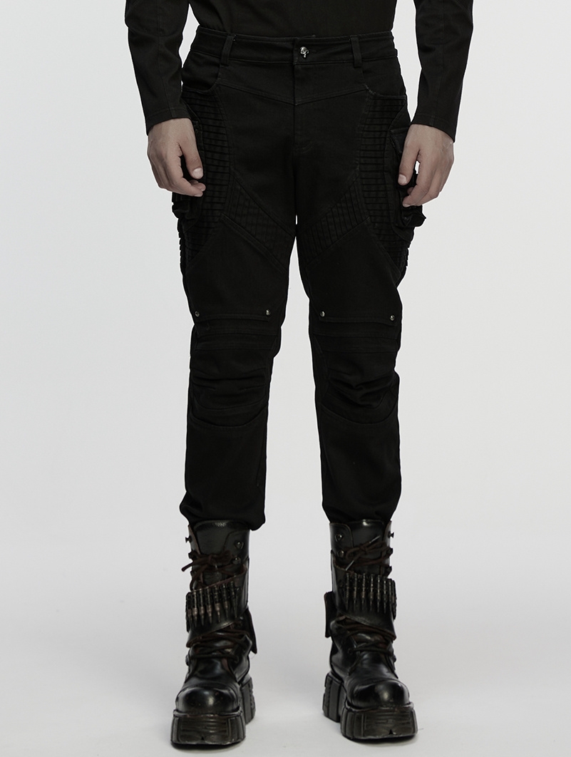 Black Gothic Punk Techwear Denim Pants for Men