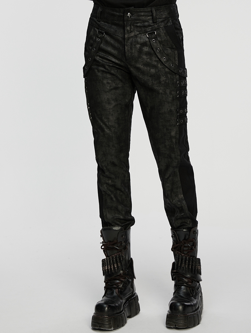 Black Gothic Punk Mottled Printed Pants for Men