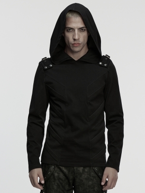 Black Gothic Cyberpunk Hooded T-Shirt for Men