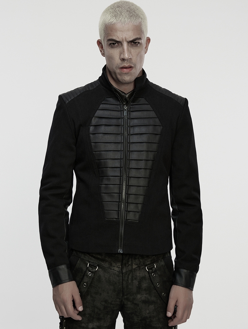 Black Gothic Punk Military Style Coffin Short Jacket for Men