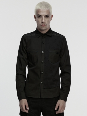 Black Gothic Cyberpunk Studded Shirt for Men