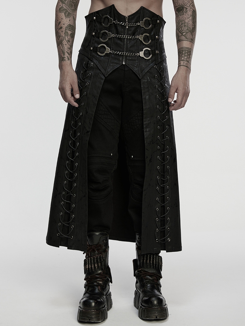 Black Gothic Punk Rebel Handcuffs Kilt for Men