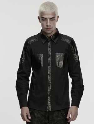 Black Gothic Punk Eyelets Personalized Shirt for Men