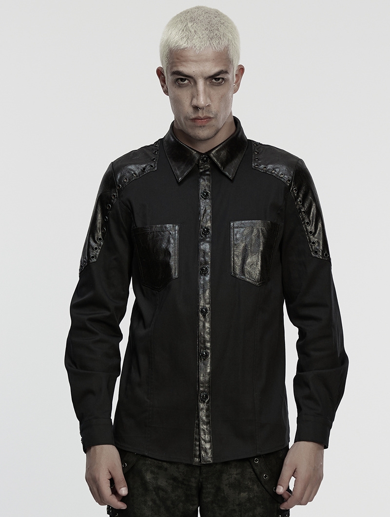 Black Gothic Punk Eyelets Personalized Shirt for Men