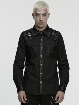 Black Gothic Punk Street Rock Shirt for Men