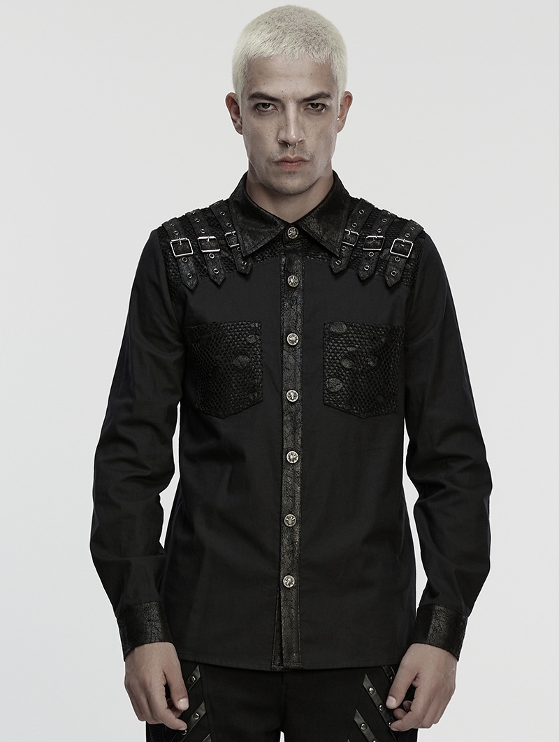 Black Gothic Punk Street Rock Shirt for Men
