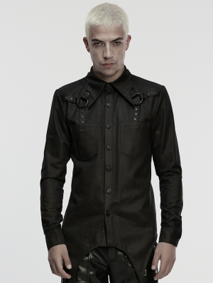 Black Gothic Cyberpunk Irregular Bat Collar Shirt for Men