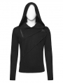 Black Gothic Cyberpunk Asymmetric Hooded T-Shirt for Men