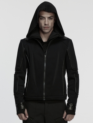 Black Gothic Cyberpunk Mesh Splicing Short Jacket for Men