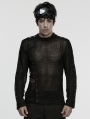 Black Gothic Punk Asymmetric Splicing Mesh T-Shirt for Men
