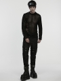 Black Gothic Punk Asymmetric Splicing Mesh T-Shirt for Men