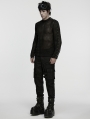 Black Gothic Punk Asymmetric Splicing Mesh T-Shirt for Men