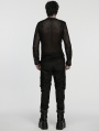 Black Gothic Punk Asymmetric Splicing Mesh T-Shirt for Men