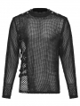 Black Gothic Punk Asymmetric Splicing Mesh T-Shirt for Men
