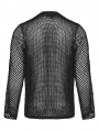 Black Gothic Punk Asymmetric Splicing Mesh T-Shirt for Men