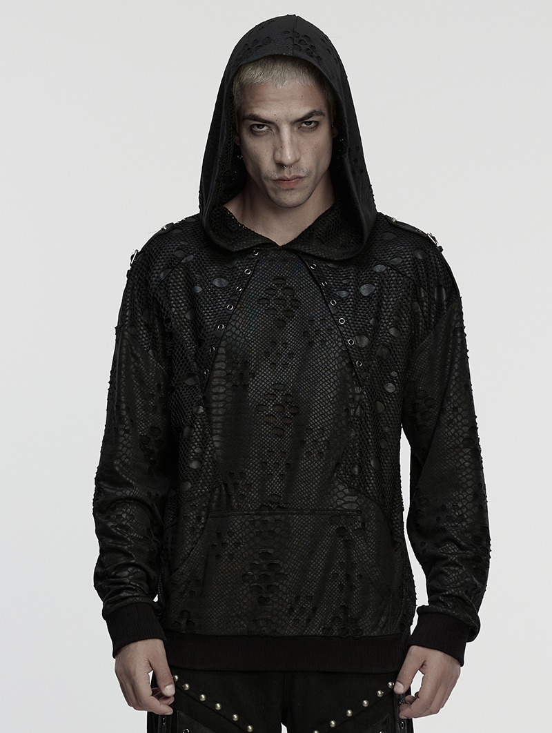Black Gothic Punk Harajuku Decadent Loose Hoodie for Men