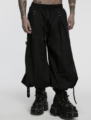 Black Gothic Cyberpunk Loose Cuffed Trousers for Men