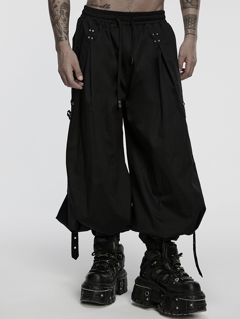 Black Gothic Cyberpunk Loose Cuffed Trousers for Men
