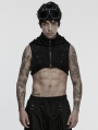 Black Gothic Cyberpunk Short Hooded Vest for Men