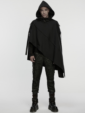 Black Gothic Wasteland Punk Waterproof Irregular Cloak for Men
