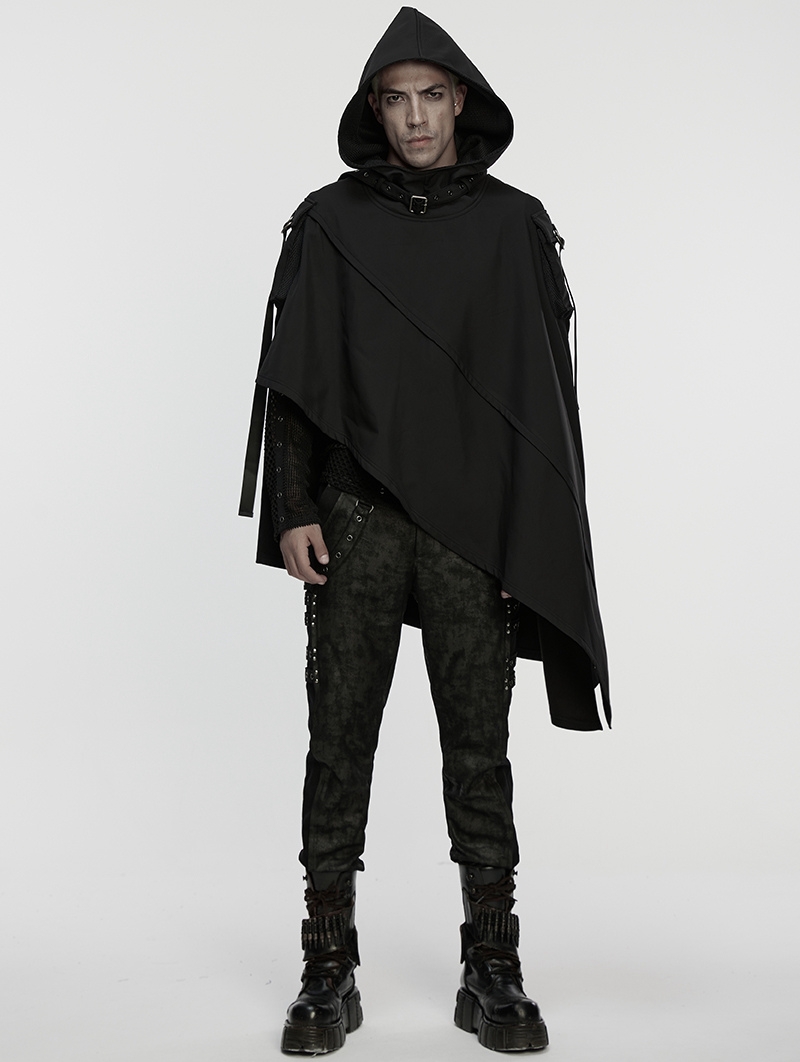 Black Gothic Wasteland Punk Waterproof Irregular Cloak for Men