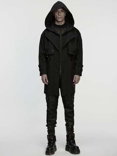Black Gothic Waterproof Techwear Hooded Jacket for Men
