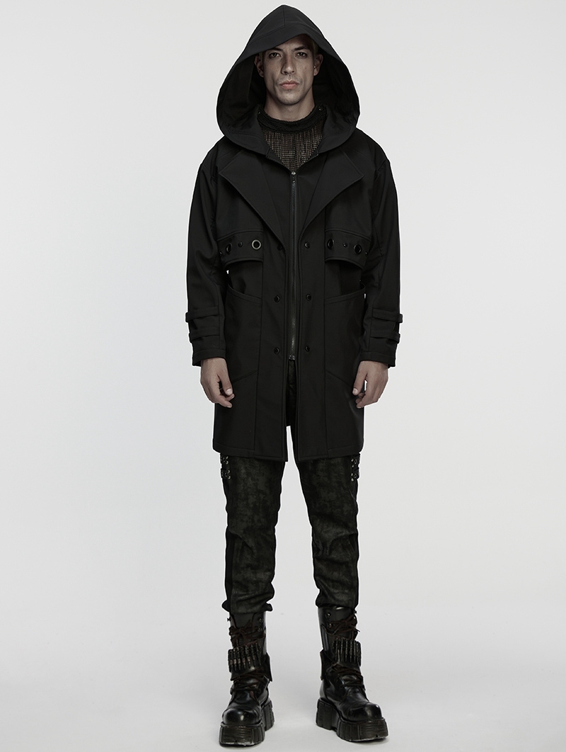 Black Gothic Waterproof Techwear Hooded Jacket for Men