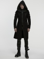 Black Gothic Cyberpunk Armor Hooded Velvet Jacket for Men