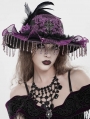 Black and Purple Vintage Gothic Frilly Feather Beaded Tassel Hat