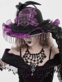 Black and Purple Vintage Gothic Frilly Feather Beaded Tassel Hat