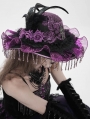Black and Purple Vintage Gothic Frilly Feather Beaded Tassel Hat