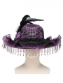 Black and Purple Vintage Gothic Frilly Feather Beaded Tassel Hat