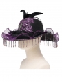 Black and Purple Vintage Gothic Frilly Feather Beaded Tassel Hat